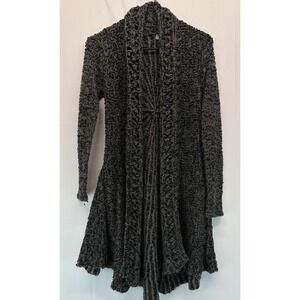 Yaira Boho Black Gray Marled Long Sleeve Knit Duster Sweater Sz Smal